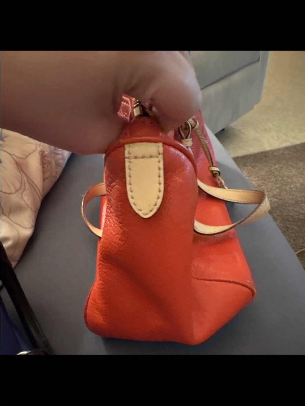 Michael Kors Orange Leather Satchel with Tan Handles and Gold MK Charm - Picture 3 of 7